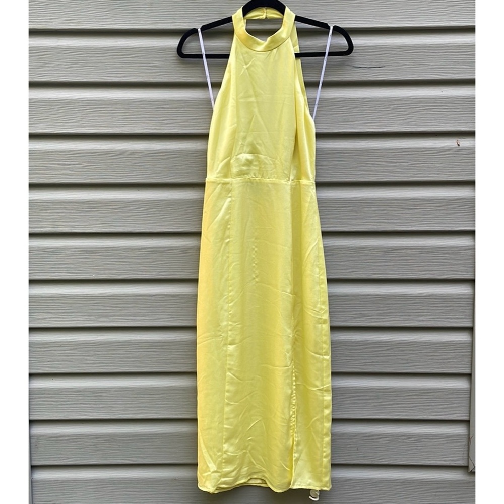 Lulus Yellow Halter Neck Open-Back Midi Dress
